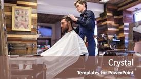  Presentation with barber - Slide deck featuring coiffeur - grooming hairdressing and people concept background and a  colored foreground