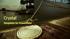  Presentation with yacht - Slides enhanced with coil of rope on the wooden pier tied up to the yacht focus on the coil background and a tawny brown colored foreground