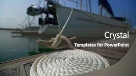  Presentation with yacht - Colorful slide set enhanced with coil of the rope on the wooden pier tied up to the yacht focus on the coil backdrop and a dark gray colored foreground