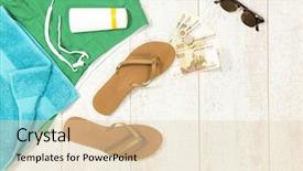  Presentation with foreign currency - Presentation enhanced with coin flipping - background with beach supplies background and a  colored foreground