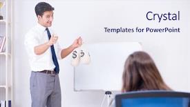  Presentation with money - Presentation theme with coin flipping - businessman making presentation with money background and a  colored foreground