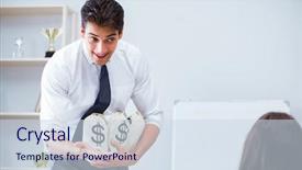  Presentation with money - Presentation theme having coin flipping - businessman making presentation with money background and a sky blue colored foreground