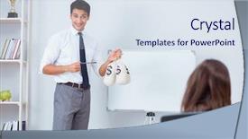  Presentation with people lost money fired businessman - Slide set enhanced with coin flipping - businessman making presentation with money background and a sky blue colored foreground