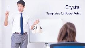  Presentation with money - Presentation having coin flipping - businessman making presentation with money background and a sky blue colored foreground