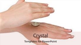  Presentation with heads - Beautiful theme featuring coin flipping - hands of a woman checking backdrop and a coral colored foreground