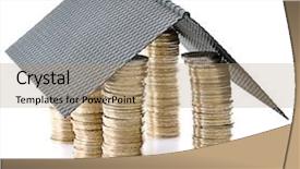  Presentation with saving - Beautiful slide deck featuring coin flipping - saving for house backdrop and a coral colored foreground