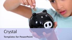  Presentation with save - Presentation theme having save kids - boy putting a coin background and a light blue colored foreground