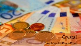  Presentation with european currency - Amazing PPT layouts having coin of european union currency backdrop and a gold colored foreground