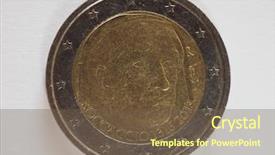  Presentation with european currency - Slides consisting of coin showing ancient italian poet background and a tawny brown colored foreground