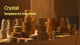  Presentation with investment money - Audience pleasing PPT theme consisting of coin stack saving investment money backdrop and a tawny brown colored foreground