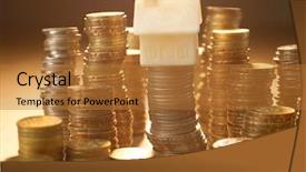  Presentation with investment money - PPT layouts enhanced with coin stack saving investment money background and a gold colored foreground