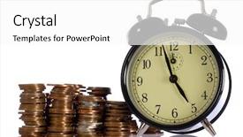  Presentation with time money - Amazing slides having coins against retro alarm-clock backdrop and a white colored foreground