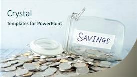  Presentation with financial money market - Colorful theme enhanced with coins and glass money jar backdrop and a sky blue colored foreground