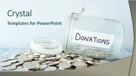  Presentation with donations sl - PPT theme having coins and glass money jar background and a sky blue colored foreground