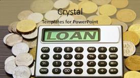  Presentation with loan - PPT theme featuring coins and silver calculator with text on display-loan background and a yellow colored foreground
