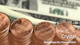  Presentation with american - PPT theme enhanced with coins bills - close up pile of american background and a red colored foreground