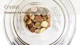  Presentation with save - Slide set consisting of coins-euro-in-classic-glass background and a sky blue colored foreground