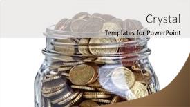 Presentation with save - Colorful slide set enhanced with coins-euro-in-classic-glass backdrop and a light gray colored foreground