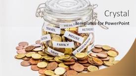  Presentation with save - Slide set featuring coins-euro-in-classic-glass background and a light gray colored foreground