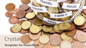  Presentation with save - PPT theme enhanced with coins-euro-in-classic-glass background and a coral colored foreground