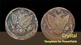  Presentation with metal detector - Colorful PPT theme enhanced with coins found with metal detector backdrop and a tawny brown colored foreground
