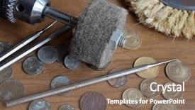  Presentation with metal detector - Presentation design with coins found with metal detector background and a violet colored foreground