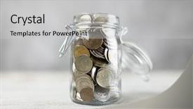  Presentation with glass - Audience pleasing slides consisting of coins in a glass jar backdrop and a  colored foreground