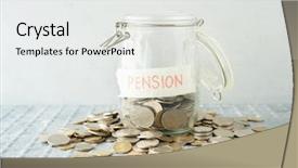  Presentation with pension - Theme featuring coins in glass money jar background and a white colored foreground
