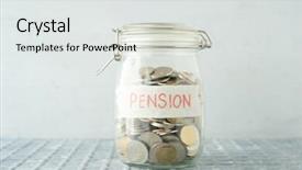 Presentation with pension - Cool new PPT theme with coins in glass money jar backdrop and a white colored foreground