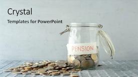  Presentation with pension - Presentation having coins in glass money jar background and a light gray colored foreground