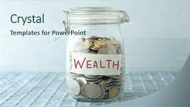  Presentation with glass - PPT layouts consisting of coins in glass money jar background and a sky blue colored foreground