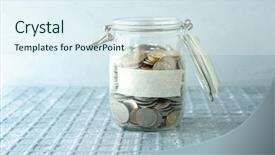  Presentation with blank - Cool new slide set with coins in glass money jar backdrop and a sky blue colored foreground