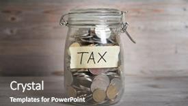  Presentation with tax - Colorful presentation design enhanced with coins in glass money jar backdrop and a gray colored foreground