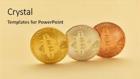  Presentation with gold silver - Audience pleasing theme consisting of three bitcoin coins in gold backdrop and a blonde colored foreground