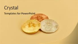  Presentation with gold silver - Amazing PPT theme having three bitcoin coins in gold backdrop and a yellow colored foreground