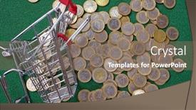  Presentation with thrift shop - Presentation theme with coins-in-the-shop-trolley background and a coral colored foreground