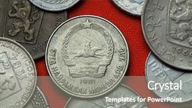  Presentation with communist - Presentation design consisting of coins of communist mongolia coat background and a gray colored foreground