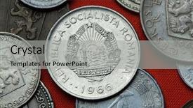  Presentation with communist - Amazing slide deck having coins of communist romania coat backdrop and a light gray colored foreground