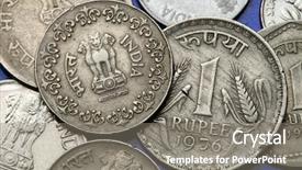  Presentation with lion - Audience pleasing presentation theme consisting of coins of india the sarnath backdrop and a gray colored foreground