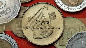 Presentation with israel - Amazing PPT theme having harp - coins of israel lyre depicted backdrop and a coral colored foreground