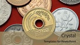  Presentation with ear - Beautiful PPT layouts featuring coins of japan ear backdrop and a coral colored foreground