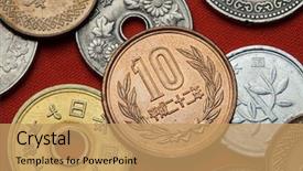  Presentation with japanese - PPT theme featuring coins of japan japanese 10 background and a coral colored foreground