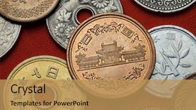  Presentation with phoenix - Slides having coins of japan phoenix hall background and a coral colored foreground