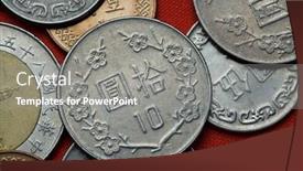  Presentation with taiwan - Cool new PPT theme with coins of taiwan taiwan 10 dollars coin backdrop and a gray colored foreground