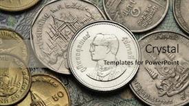  Presentation with king - Cool new slide set with coins of thailand king bhumibol backdrop and a mint green colored foreground