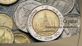  Presentation with thai temple - Presentation theme featuring coins of thailand wat arun background and a coral colored foreground