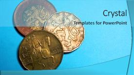  Presentation with blue gold - Audience pleasing slide set consisting of coins on a blue background backdrop and a arctic colored foreground