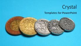  Presentation with blue gold - Presentation design featuring coins on a blue background background and a cyan colored foreground