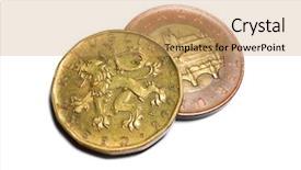  Presentation with blue gold - Beautiful slide set featuring coins on a blue background backdrop and a coral colored foreground