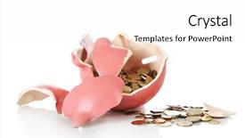  Presentation with bank broke - Cool new slides with coins raining - broken piggy bank isolated backdrop and a white colored foreground